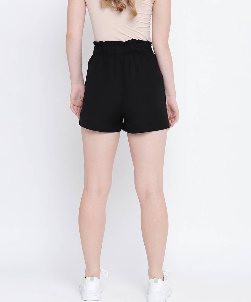Dapper ritzy black elascticated casual women Linen shorts