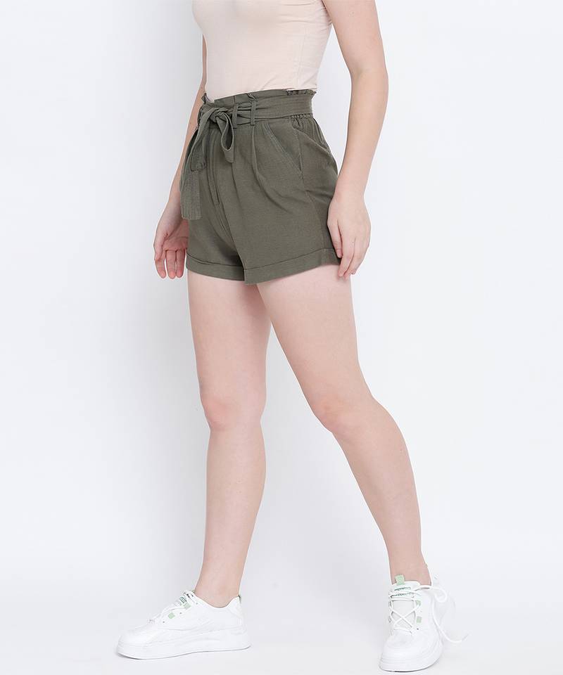 Crispy glint khaki causal women linen short