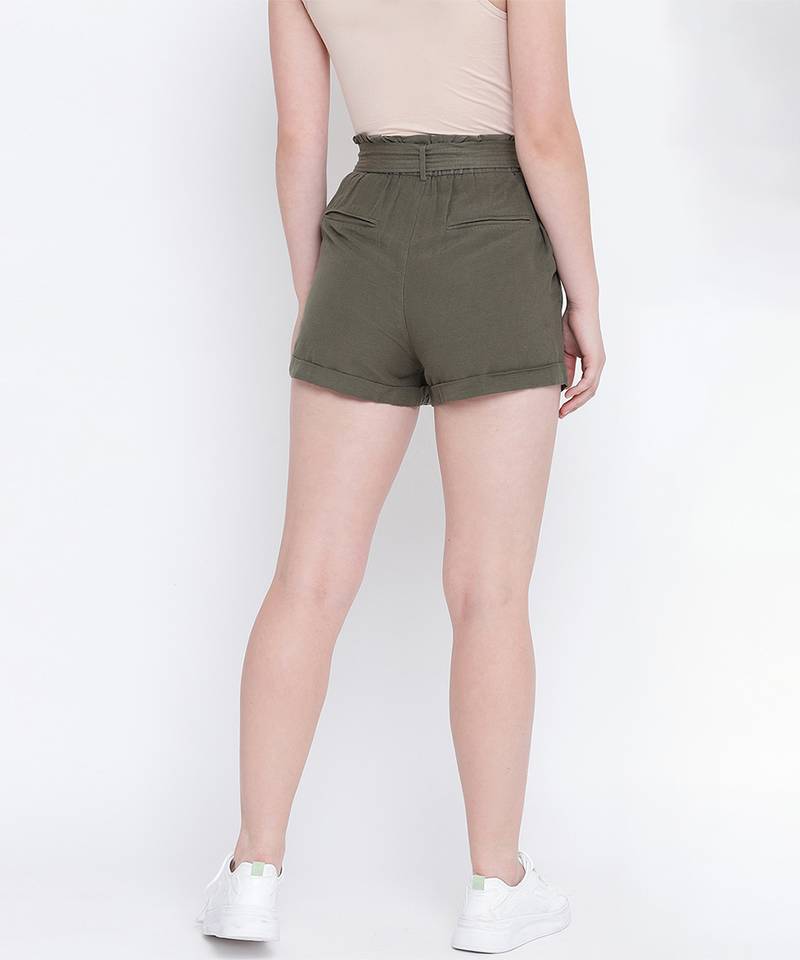 Crispy glint khaki causal women linen short