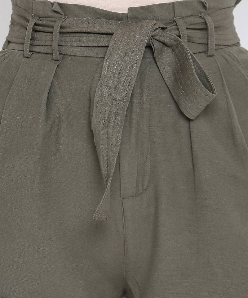 Crispy glint khaki causal women linen short