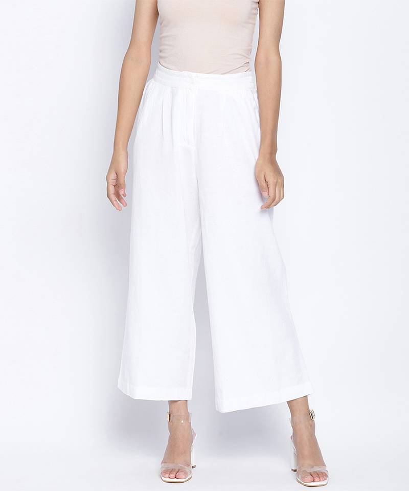 Oxolloxo Blanched white soft women linen blend pants