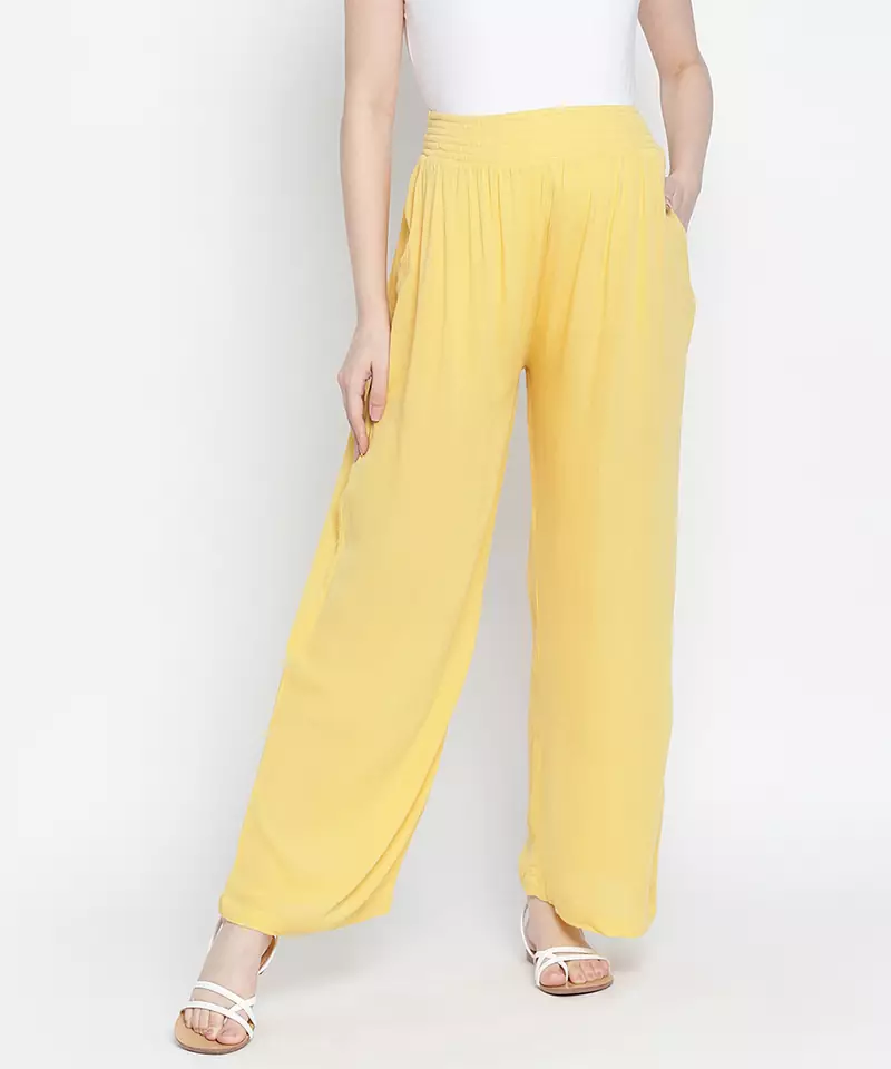 Daring yellow fallow maternity Smocking waist pants