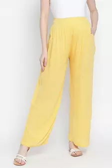 Daring yellow fallow maternity Smocking waist pants