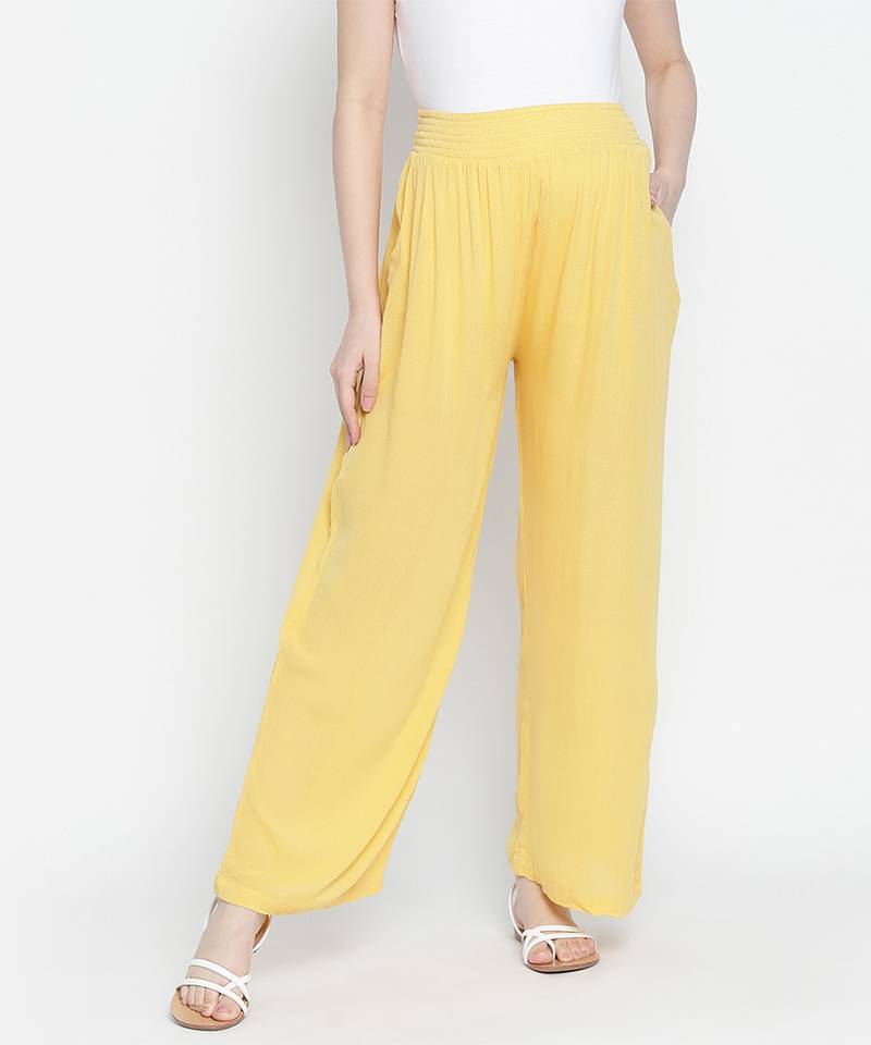 Daring yellow fallow maternity Smocking waist pants