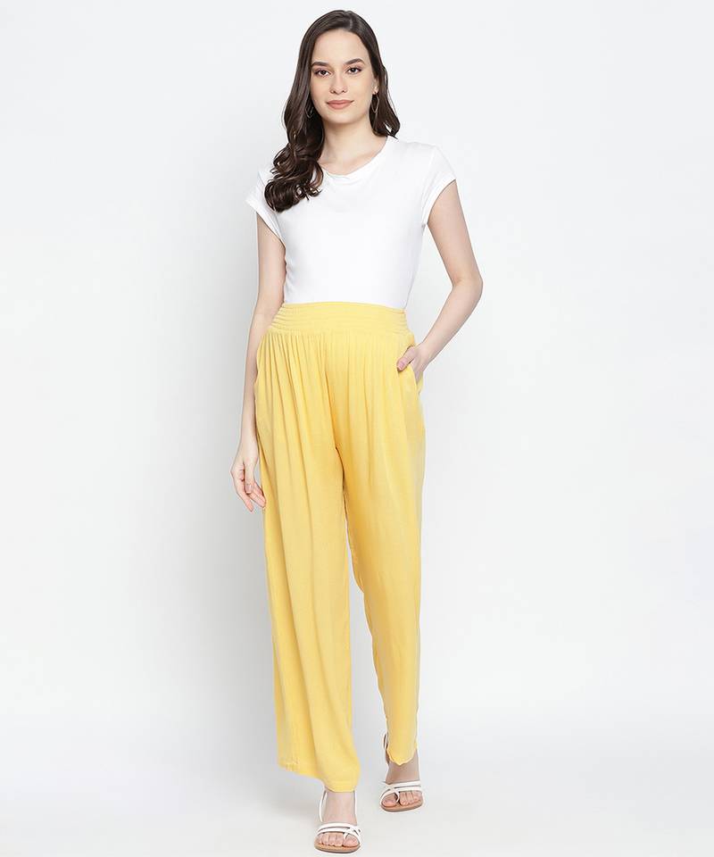 Daring yellow fallow maternity Smocking waist pants