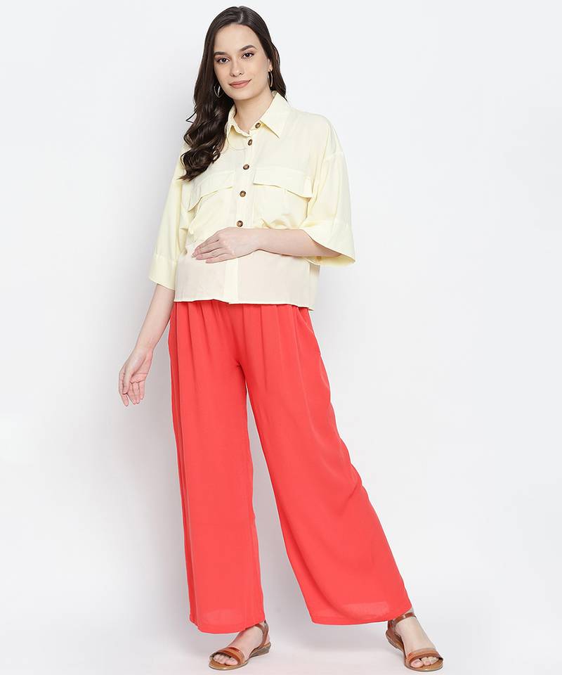 Ruby Red  flush maternity Smocking Waist pants
