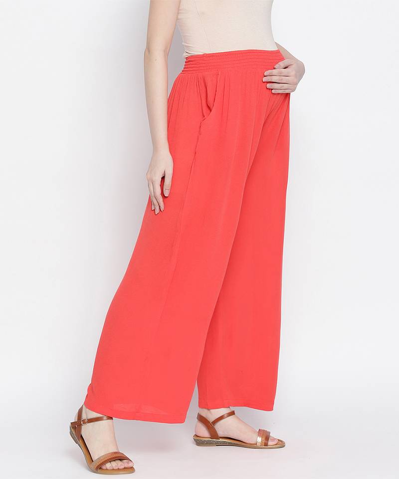 Ruby Red  flush maternity Smocking Waist pants