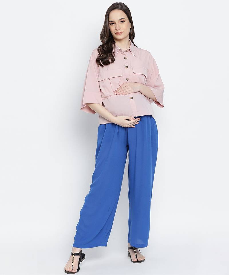 Blast aqua blue maternity Smocking Waist pants