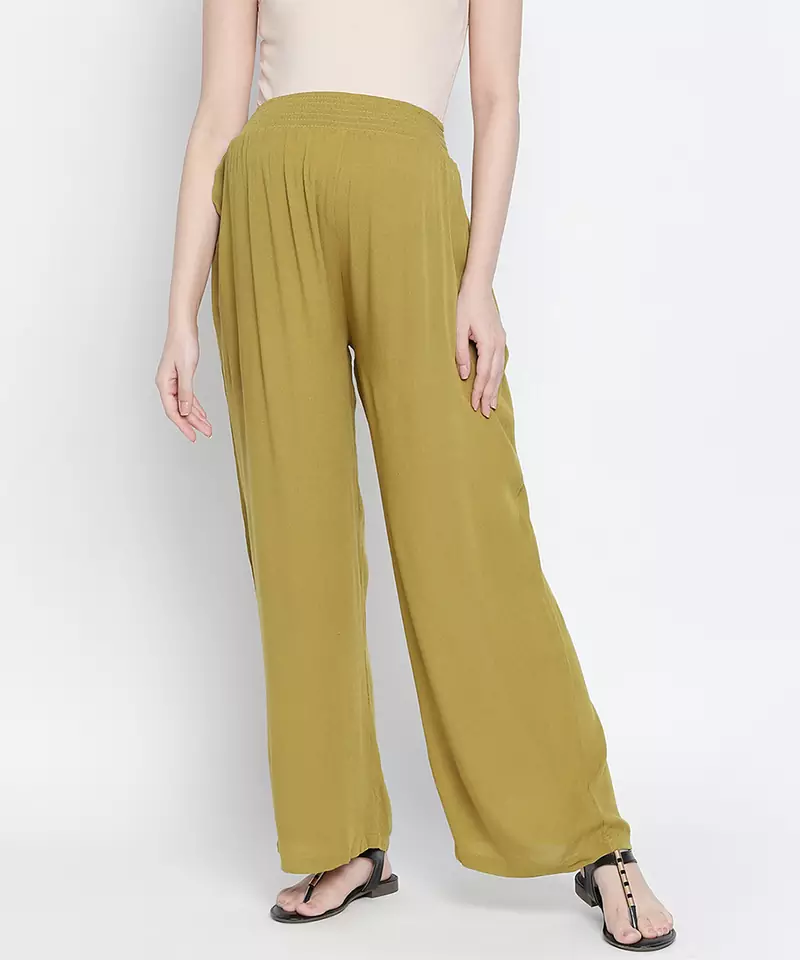 Young olive green maternity Smocking Waist pants