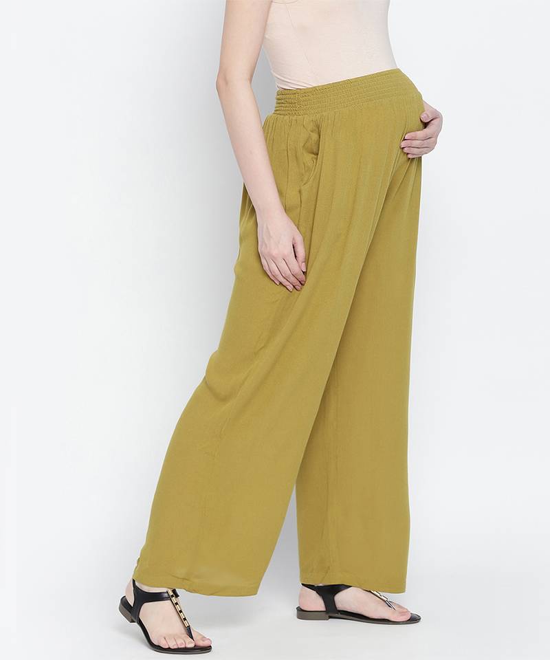 Young olive green maternity Smocking Waist pants
