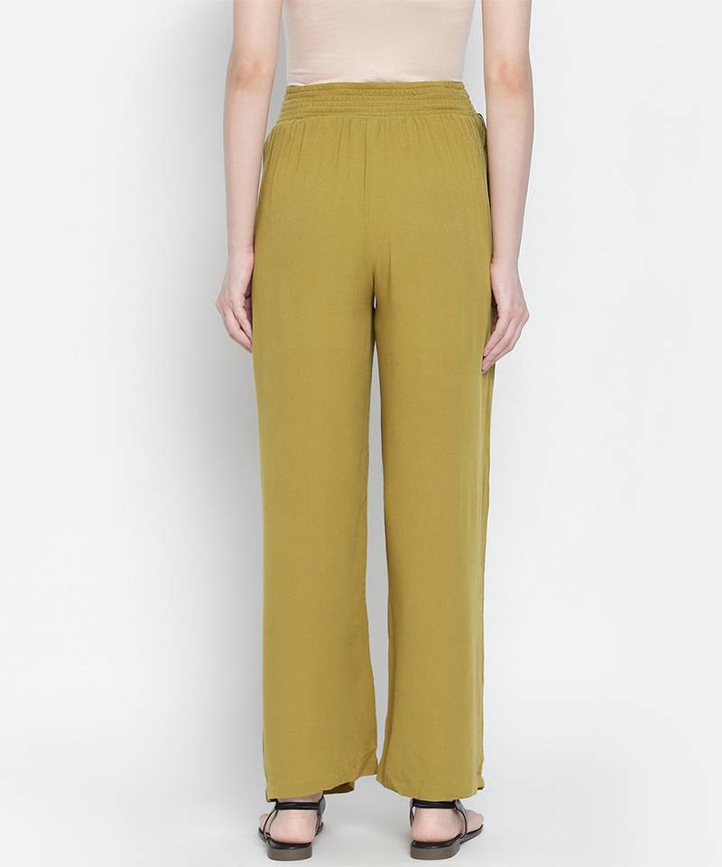 Young olive green maternity Smocking Waist pants