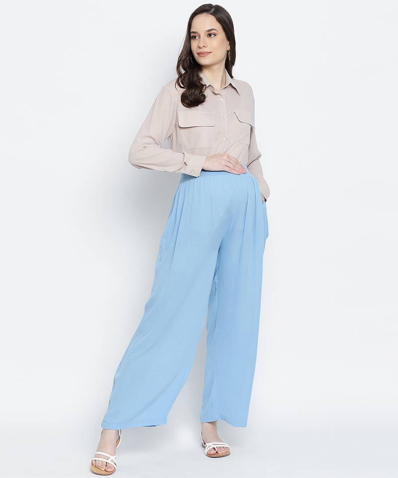 Blue soft  heart maternity Smocking Waist pants