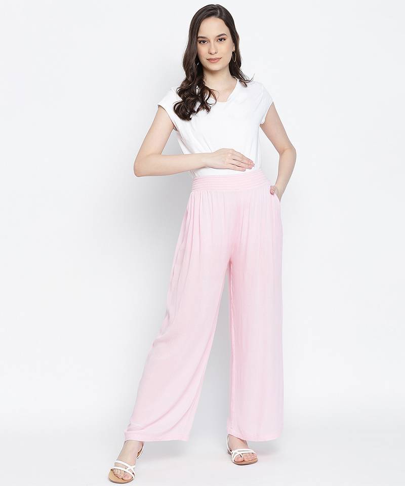 Baby  pastel pink maternity Smocking waist pants
