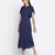 Warbler Soild Blue women Neck details dress