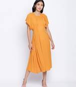 Sunflower hue solid women neck details dress