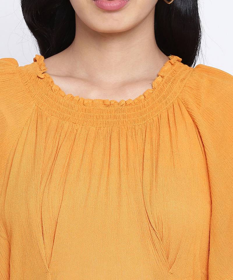 Sunflower hue solid women neck details dress