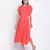 Flamboyant Red solid women neck details dress
