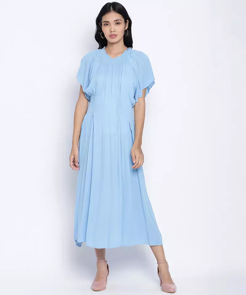 Ensholl Blubbee blue soild women dress