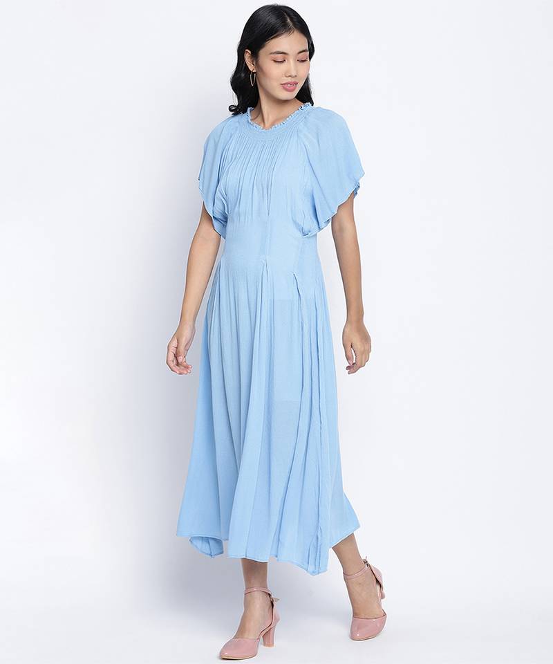 Ensholl Blubbee blue soild women dress