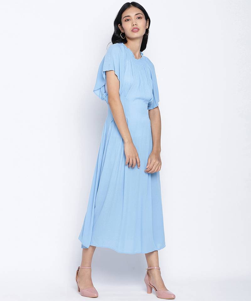 Ensholl Blubbee blue soild women dress