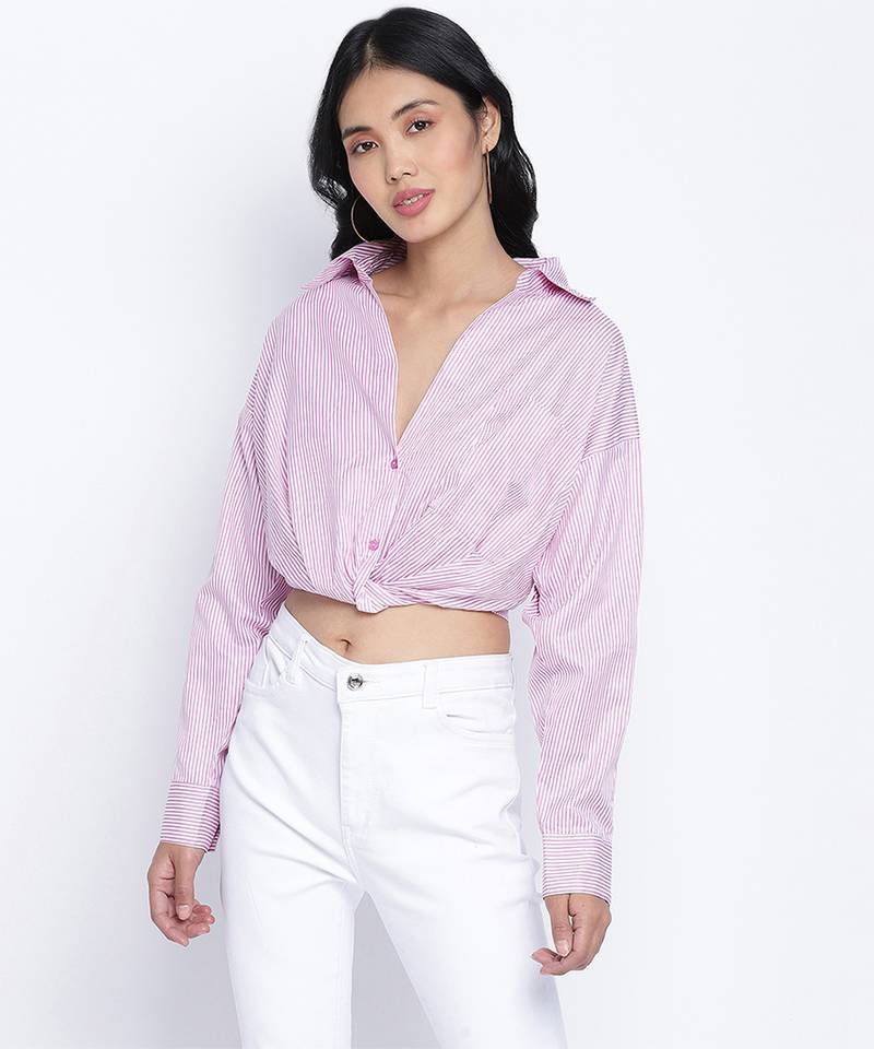 Outrageous purplezz overlapped  women crop shirt