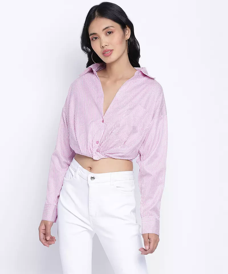 Outrageous purplezz overlapped  women crop shirt