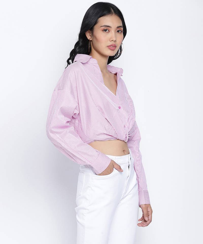 Outrageous purplezz overlapped  women crop shirt