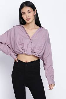 Tempted purple overlapped women crop shirt
