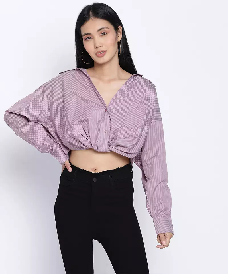 Tempted purple overlapped women crop shirt