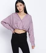 Tempted purple overlapped women crop shirt