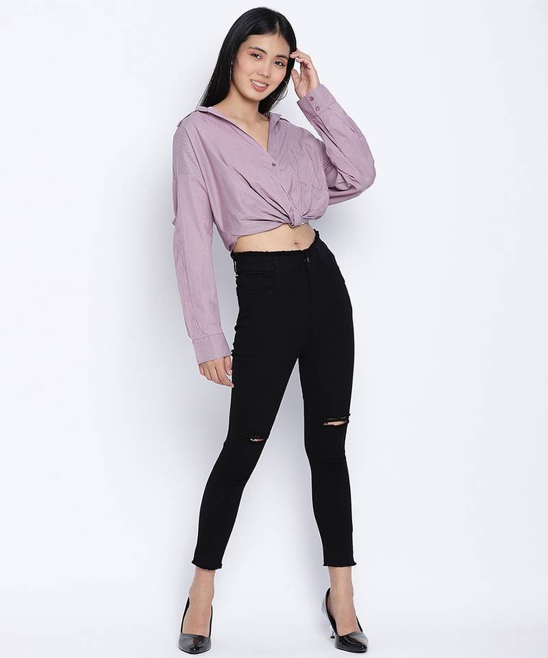 Tempted purple overlapped women crop shirt