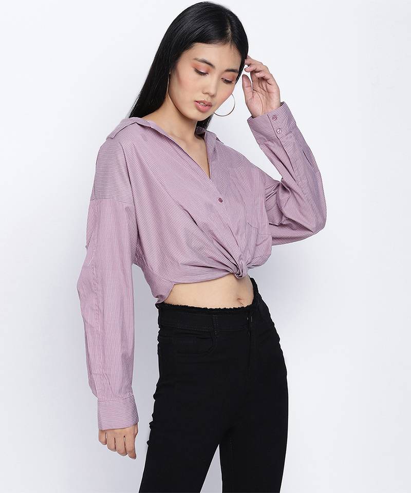 Tempted purple overlapped women crop shirt