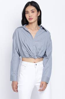 Bunnico Blue overlapped women crop shirt