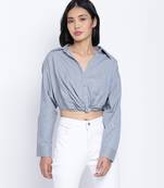 Bunnico Blue overlapped women crop shirt