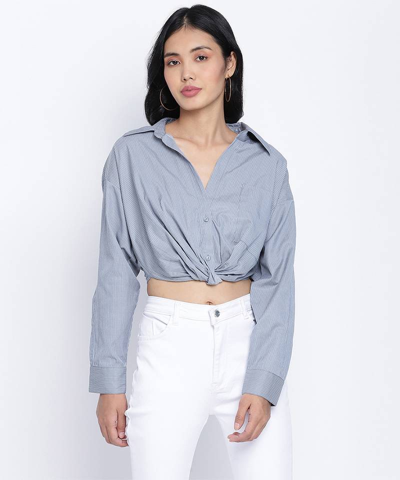 Bunnico Blue overlapped women crop shirt