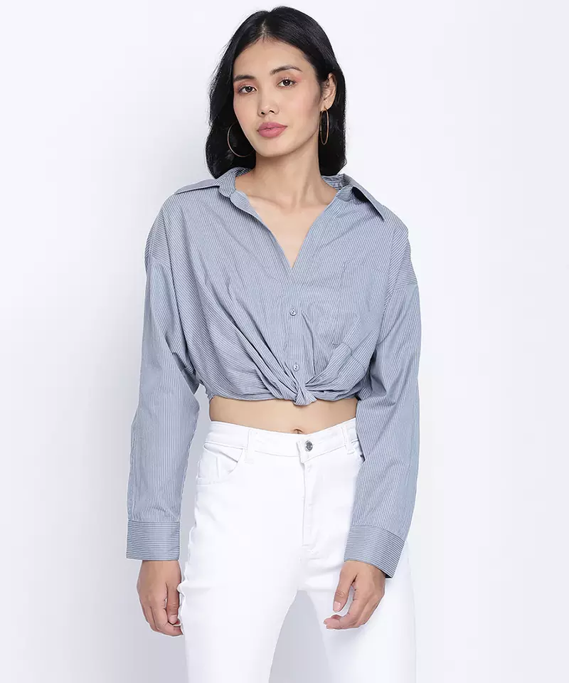 Bunnico Blue overlapped women crop shirt