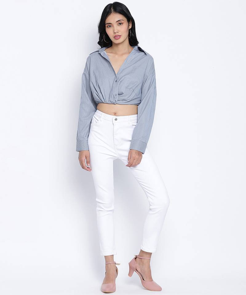 Bunnico Blue overlapped women crop shirt