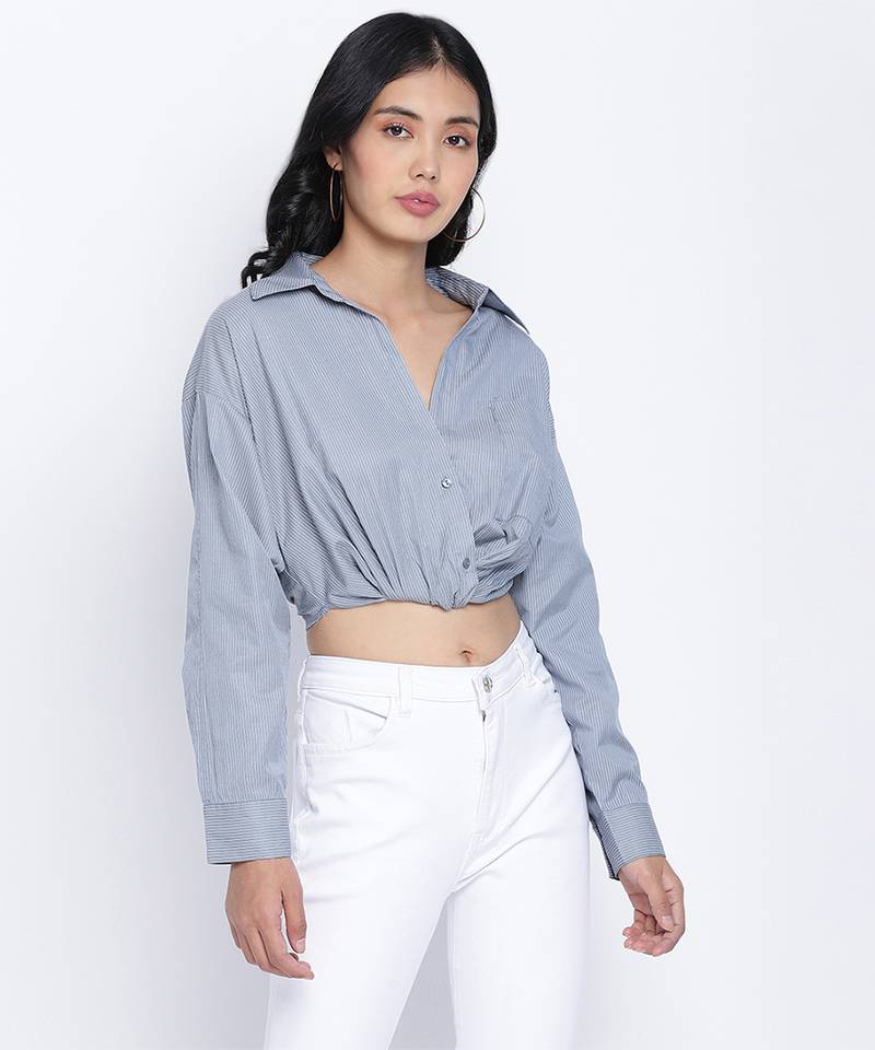 Bunnico Blue overlapped women crop shirt