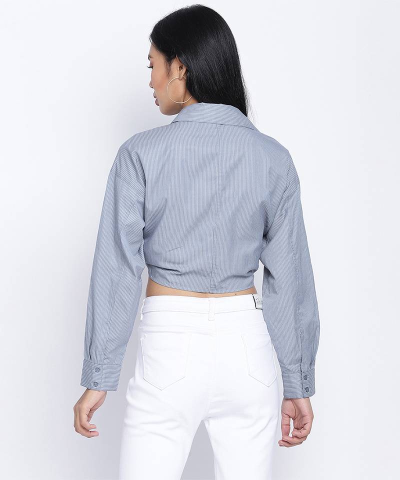 Bunnico Blue overlapped women crop shirt