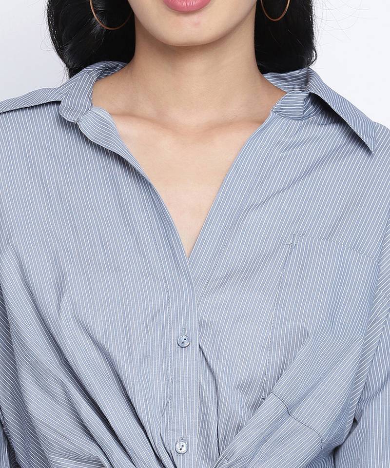 Bunnico Blue overlapped women crop shirt
