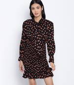 Blackliogious somocked up dotted printed women dress