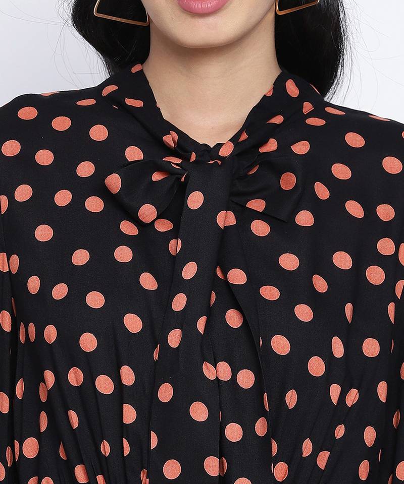 Blackliogious somocked up dotted printed women dress
