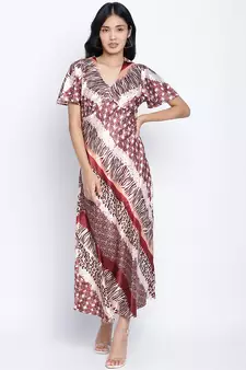 Saintly pure satin print women dress