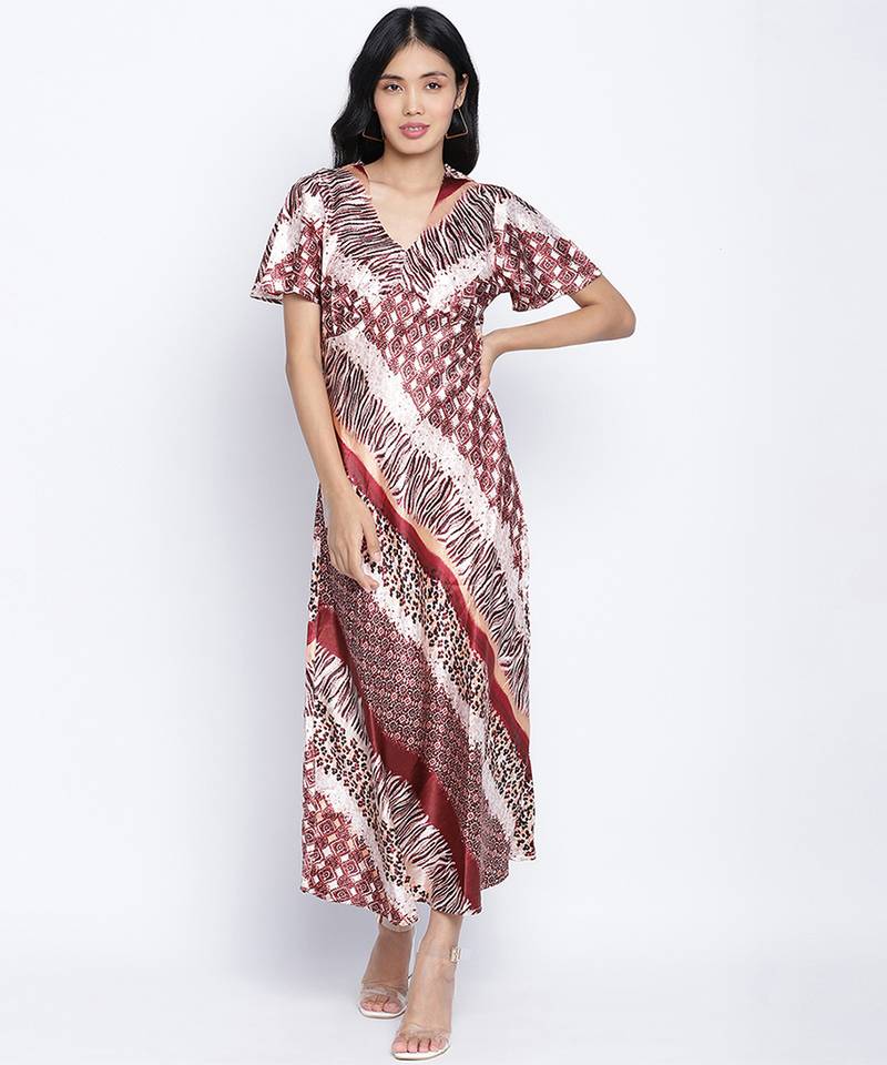 Saintly pure satin print women dress
