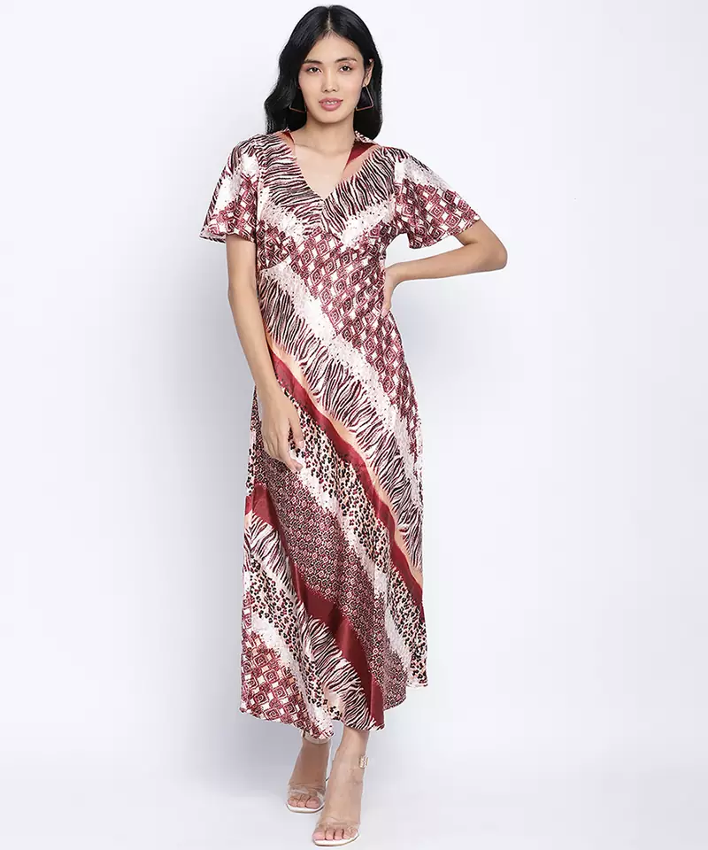 Saintly pure satin print women dress