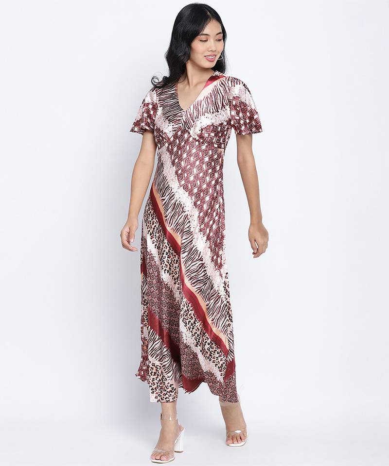 Saintly pure satin print women dress