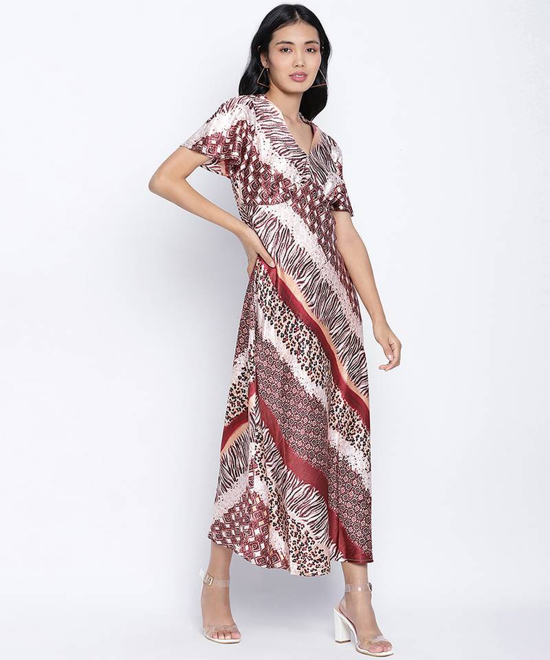 Saintly pure satin print women dress