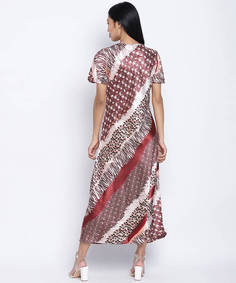 Saintly pure satin print women dress