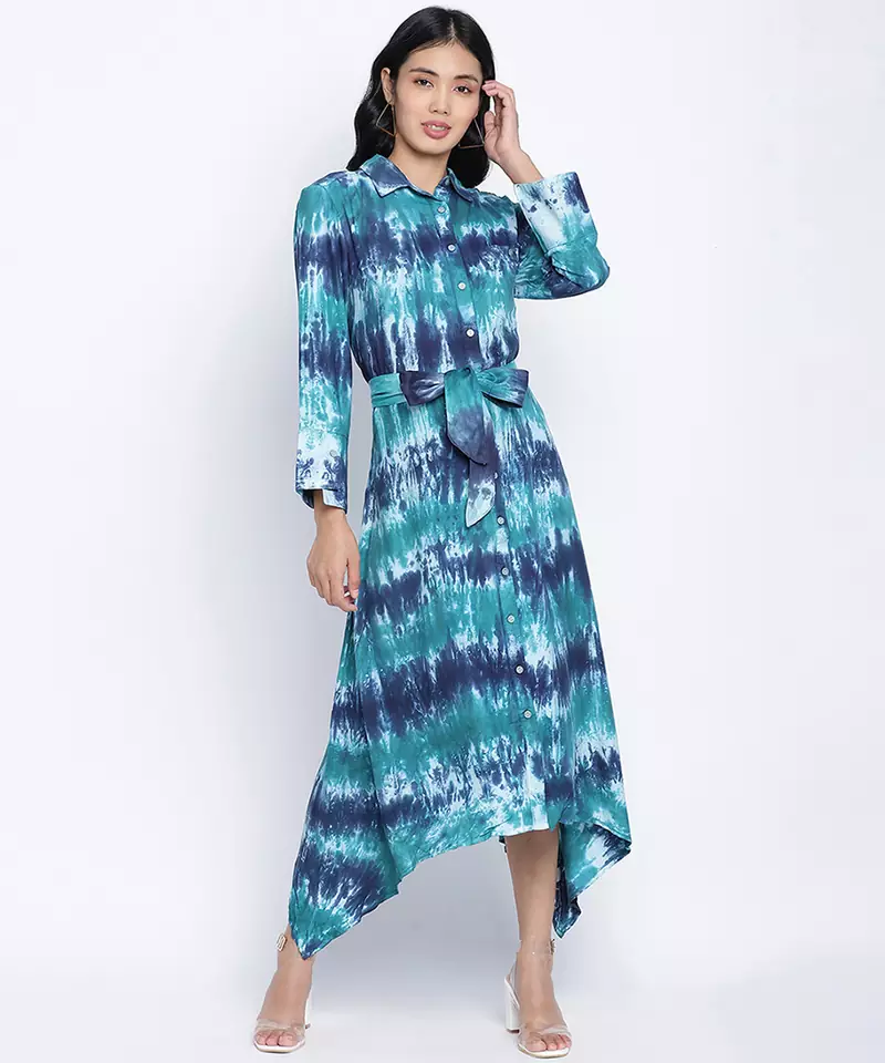 Divine Chic tig dye  button down women dress