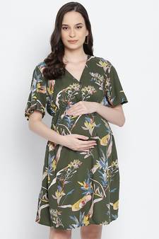 Emerland green printed maternity dress